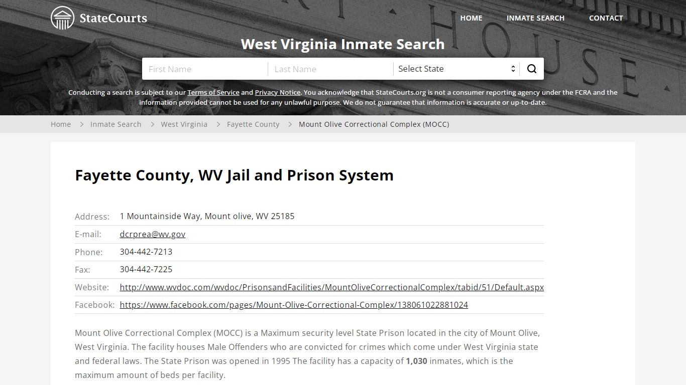 Mount Olive Correctional Complex (MOCC) Inmate Records ...