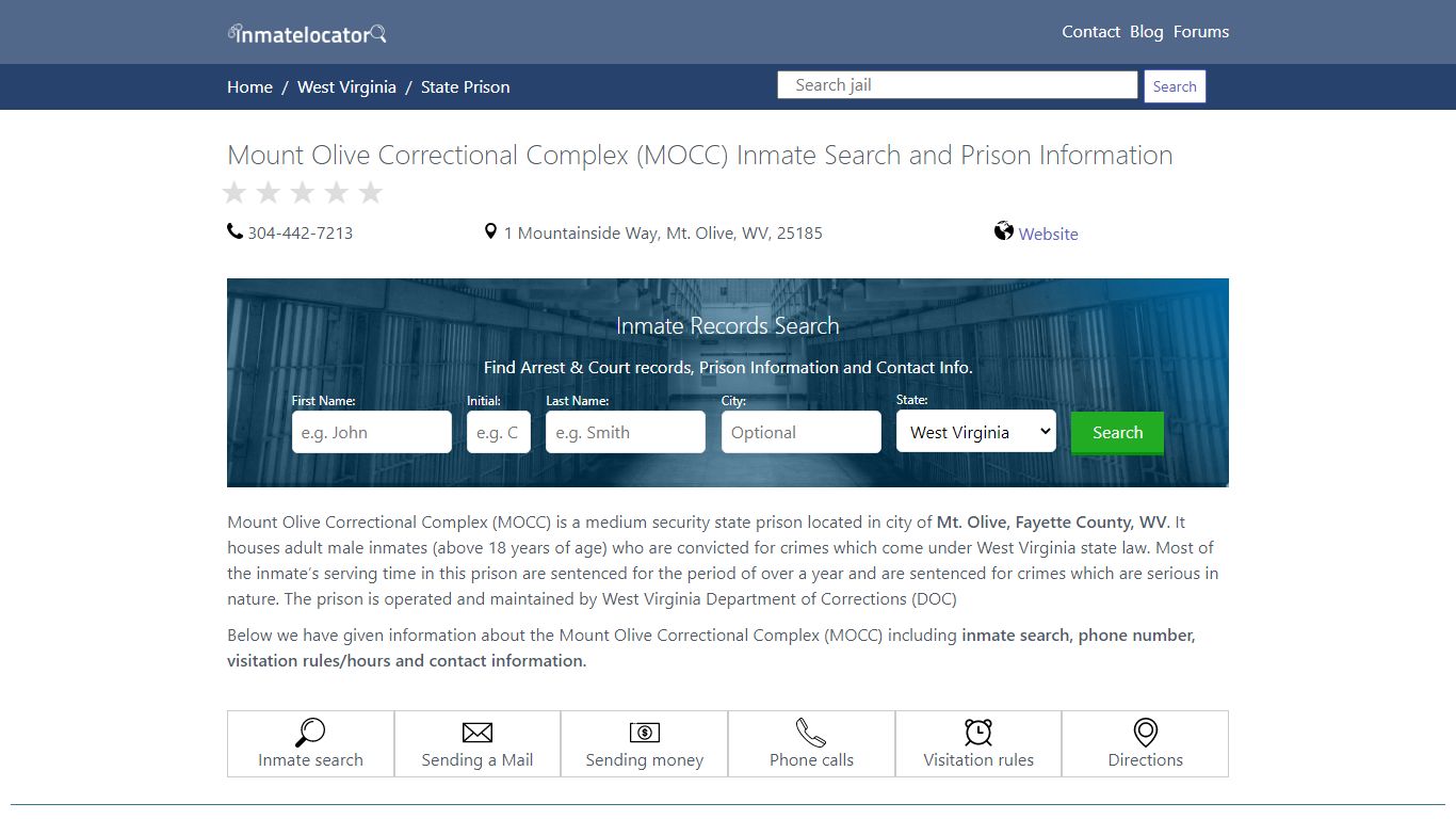 Mount Olive Correctional Complex (MOCC) Inmate Search ...