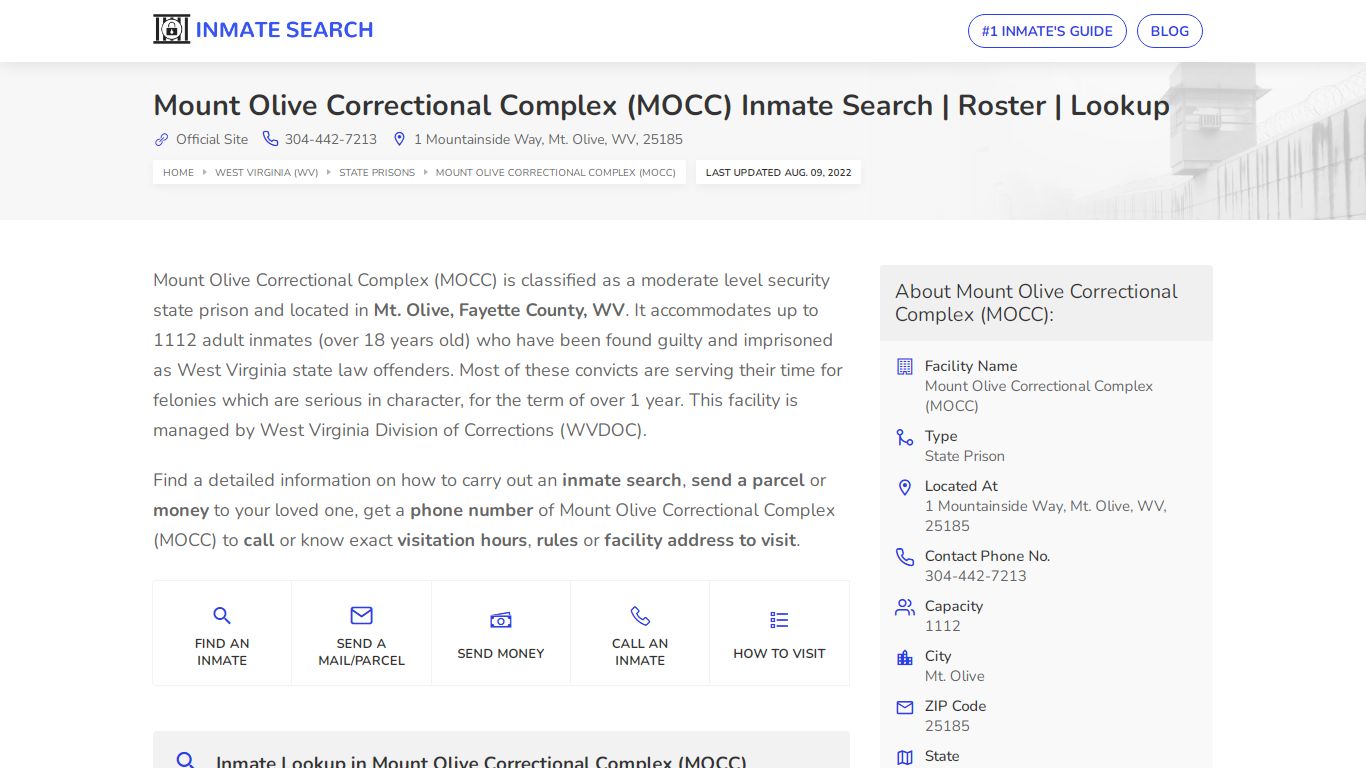 Mount Olive Correctional Complex (MOCC) Inmate Search ...