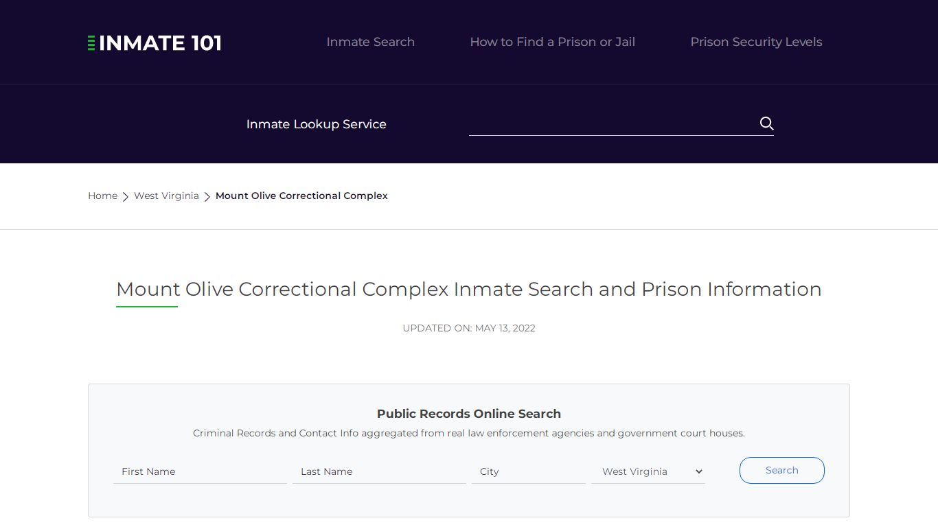Mount Olive Correctional Complex Inmate Search, Visitation ...